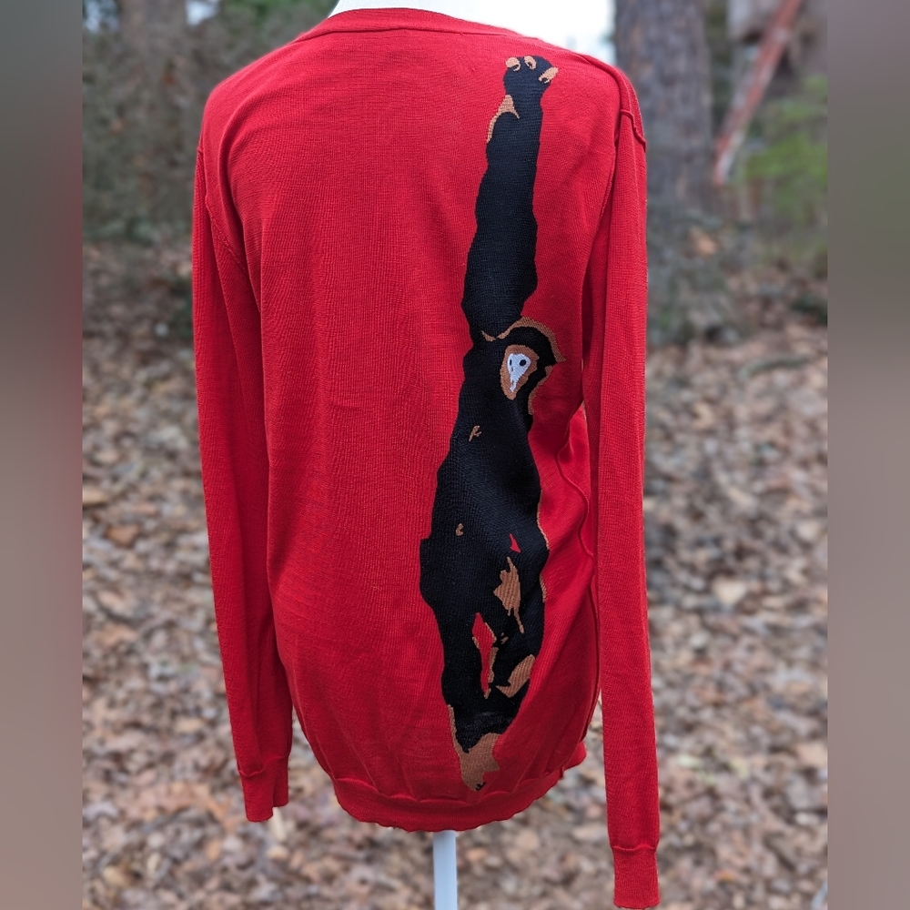 SONIA RYKIEL Red Silk/Cotton Blend Monkey On Your Back KNIT CARDIGAN SWEATER